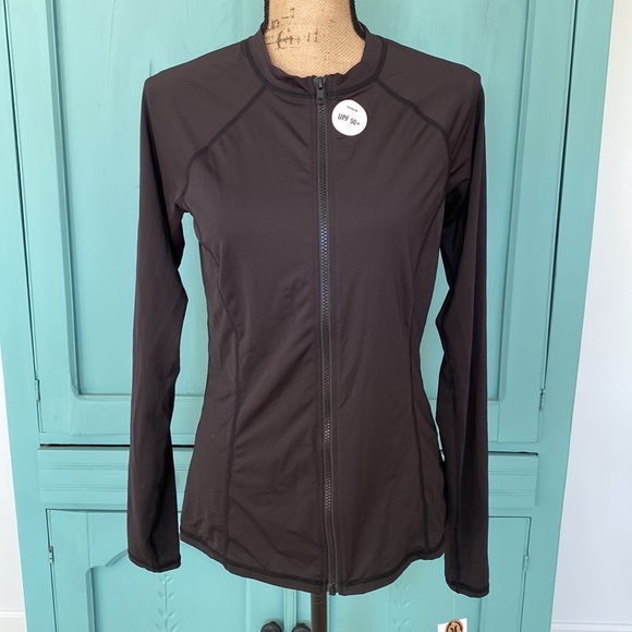 NWT Hurley Black Zipper Sun Jacket. Sleeve Hurley Logo. Large - Picture 2 of 10